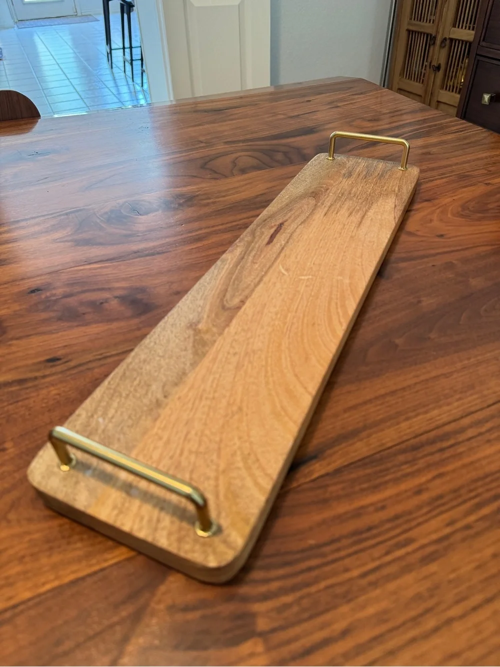 Threshold Light Mango Wood Serving Board with Shiny Gold Metal Handles 20